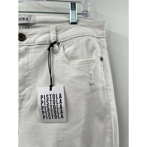 Pistola Women's White Cotton Blend Mid Rise Distressed Ankle Jeans Size 31 NWT - Picture 3 of 11